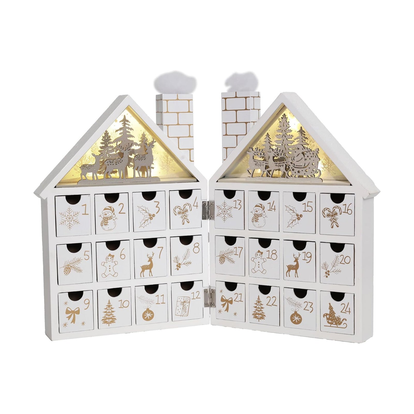 Wooden Christmas Advent Calendar House with 24 Drawers and Led Lights Countdown Calendars for Christmas Decoration