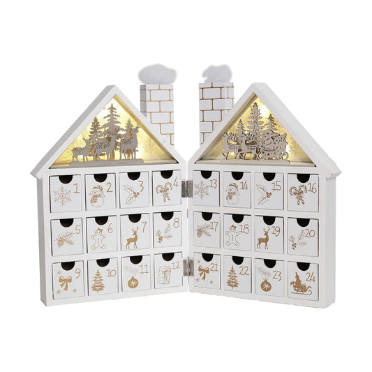 Wooden Christmas Advent Calendar House with 24 Drawers and Led Lights Countdown Calendars for Christmas Decoration