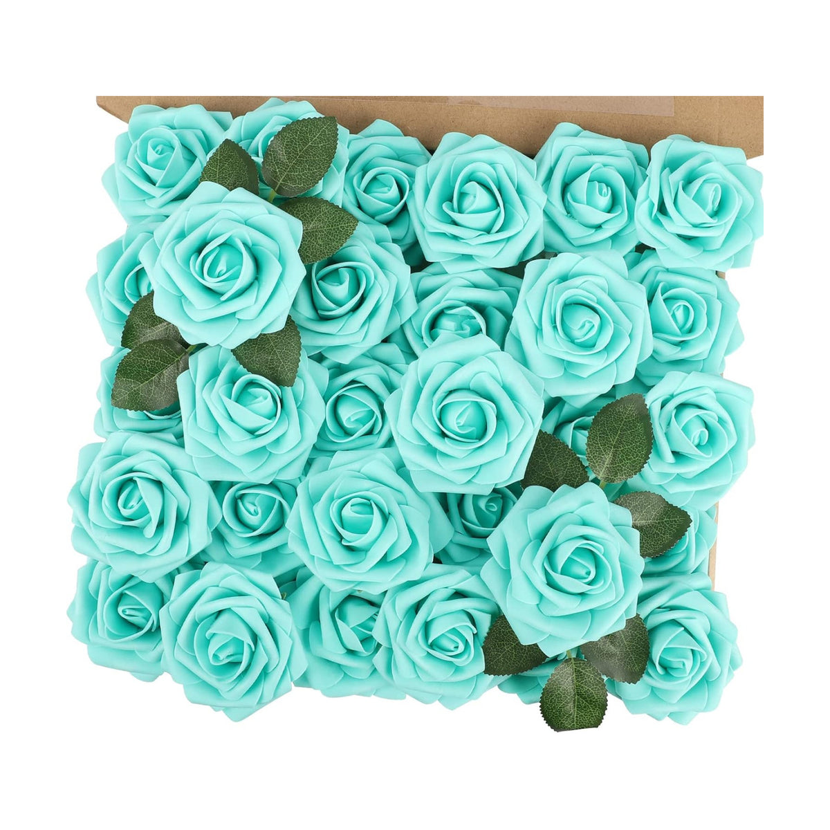 30PCS Mint Green Artificial Roses with Stems, Real Touch Foam Flowers