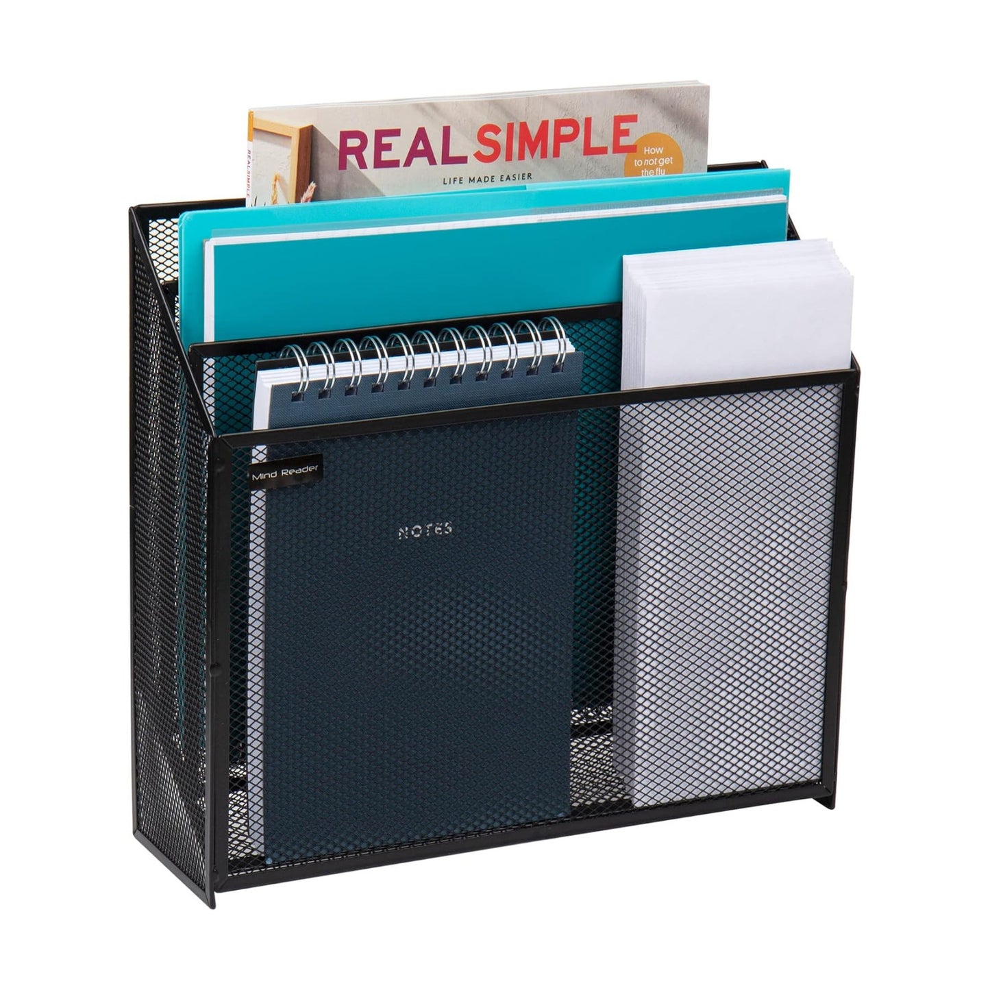 Mind Reader Vertical File Storage, Desktop Organizer, Workspace, Office, Metal Mesh, 12.5"L x 3.75"W x 11.5"H, Black