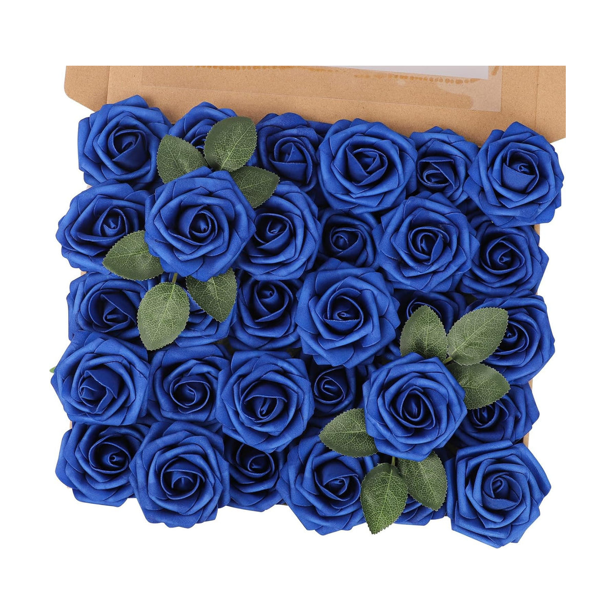 30PCS Royal Blue Artificial Roses with Stems, Real Touch Foam Flowers