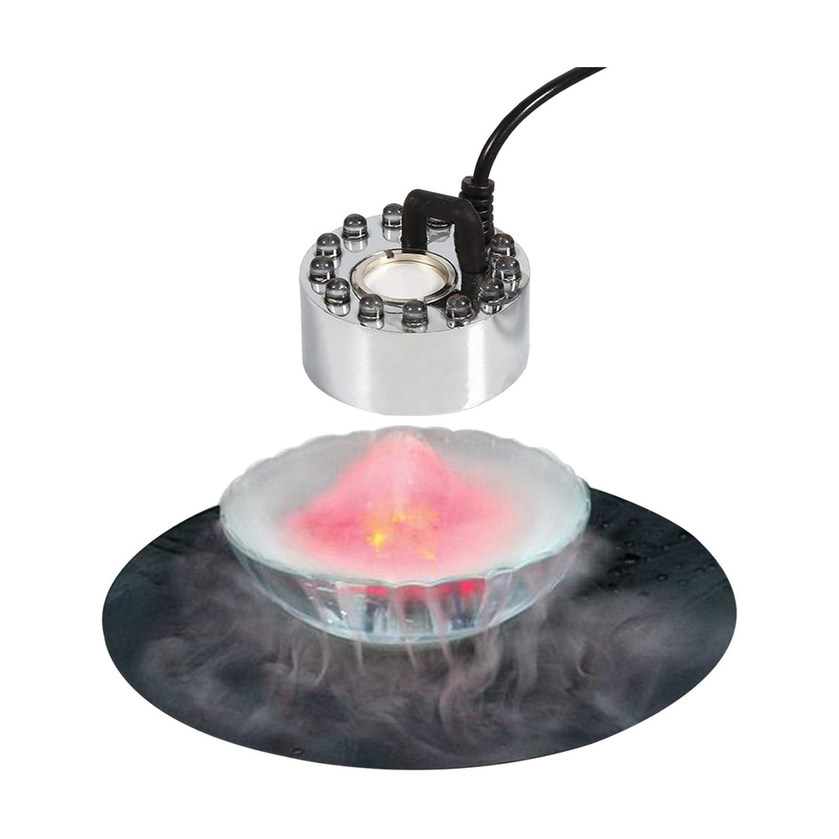 Halloween Party Mist Maker,Ultrasonic Water Pond Fountain Fogger 9 LED Red Yellow and Blue Light Flashes Aluminum Atomizer Air Humidifier for and Rockery Fish Tank Vase Birdbath Deco