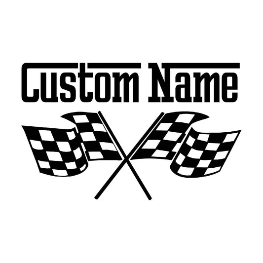 Custom Name Checkered Flags Wall Decal Custom Name Racing Car Flag Wall Sticker Vinyl / 23"T x 35"W