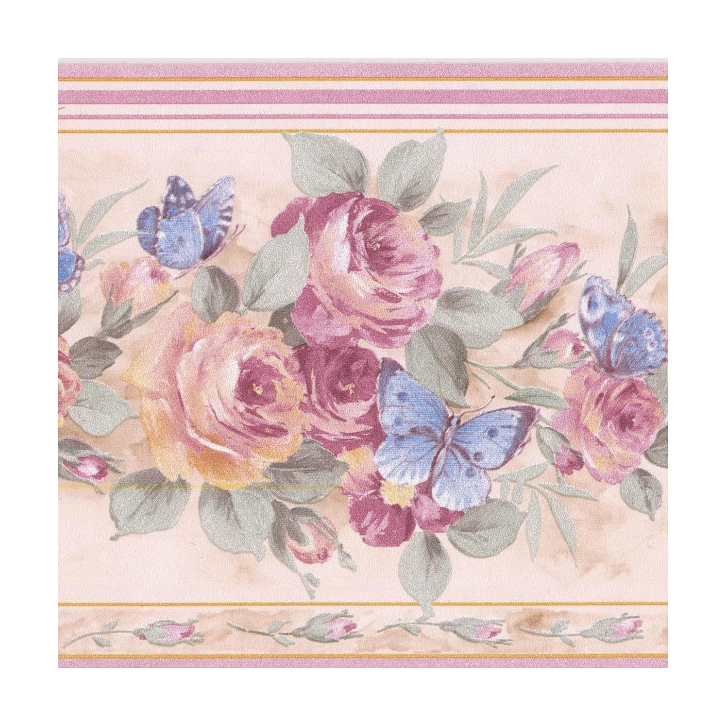 Floral Wallpaper Border / Beige Butterflies