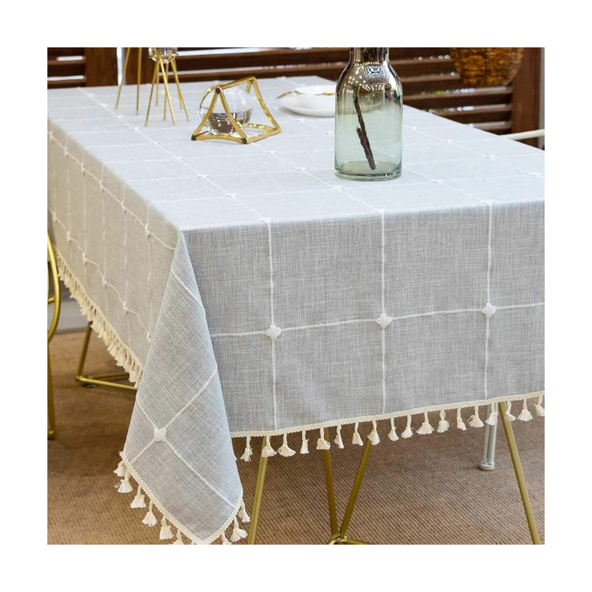 Deep Dream Tablecloths, Embroidered Waterproof Table Cloth Cotton Linen Wrinkle Free Anti-Fading Table Cover Decoration for Kitchen Dinning Party Christmas, 55 x 86 Inch - Gray