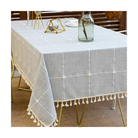 Deep Dream Tablecloths, Embroidered Waterproof Table Cloth Cotton Linen Wrinkle Free Anti-Fading Table Cover Decoration for Kitchen Dinning Party Christmas, 55 x 86 Inch - Gray