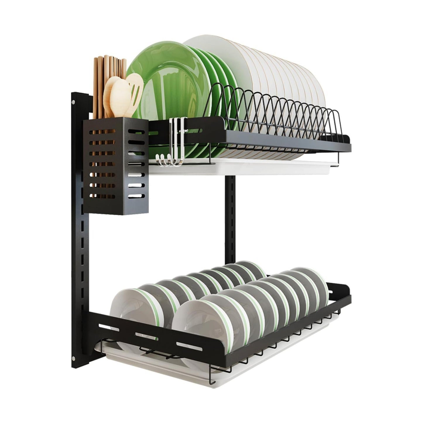 junyuan Kitchen Dish Rack,Hanging Dish Drying Rack Organizer Storage Shelf Over Sink,2 Tier Wall Mount Bowl Holder with