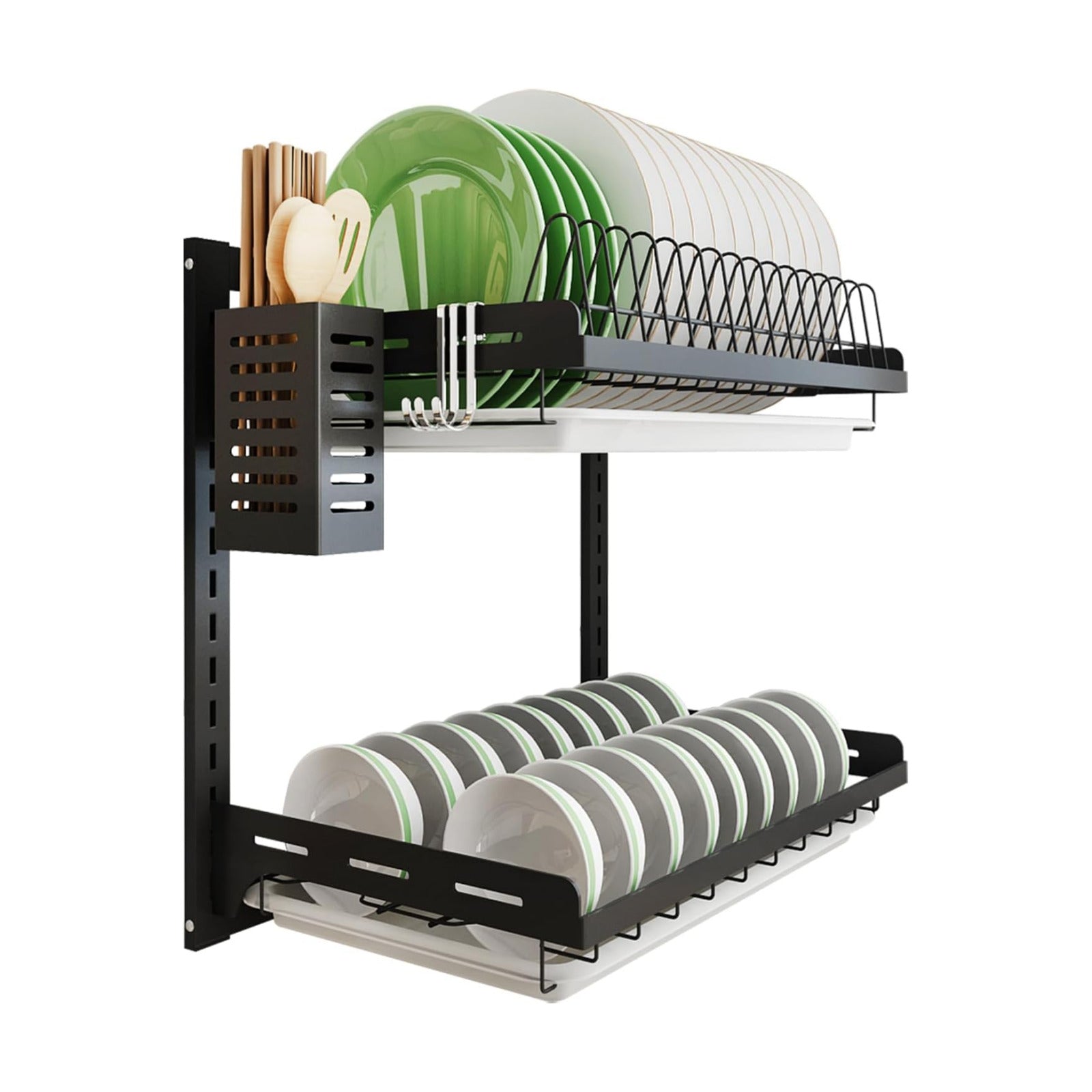 junyuan Kitchen Dish Rack,Hanging Dish Drying Rack Organizer Storage Shelf Over Sink,2 Tier Wall Mount Bowl Holder with