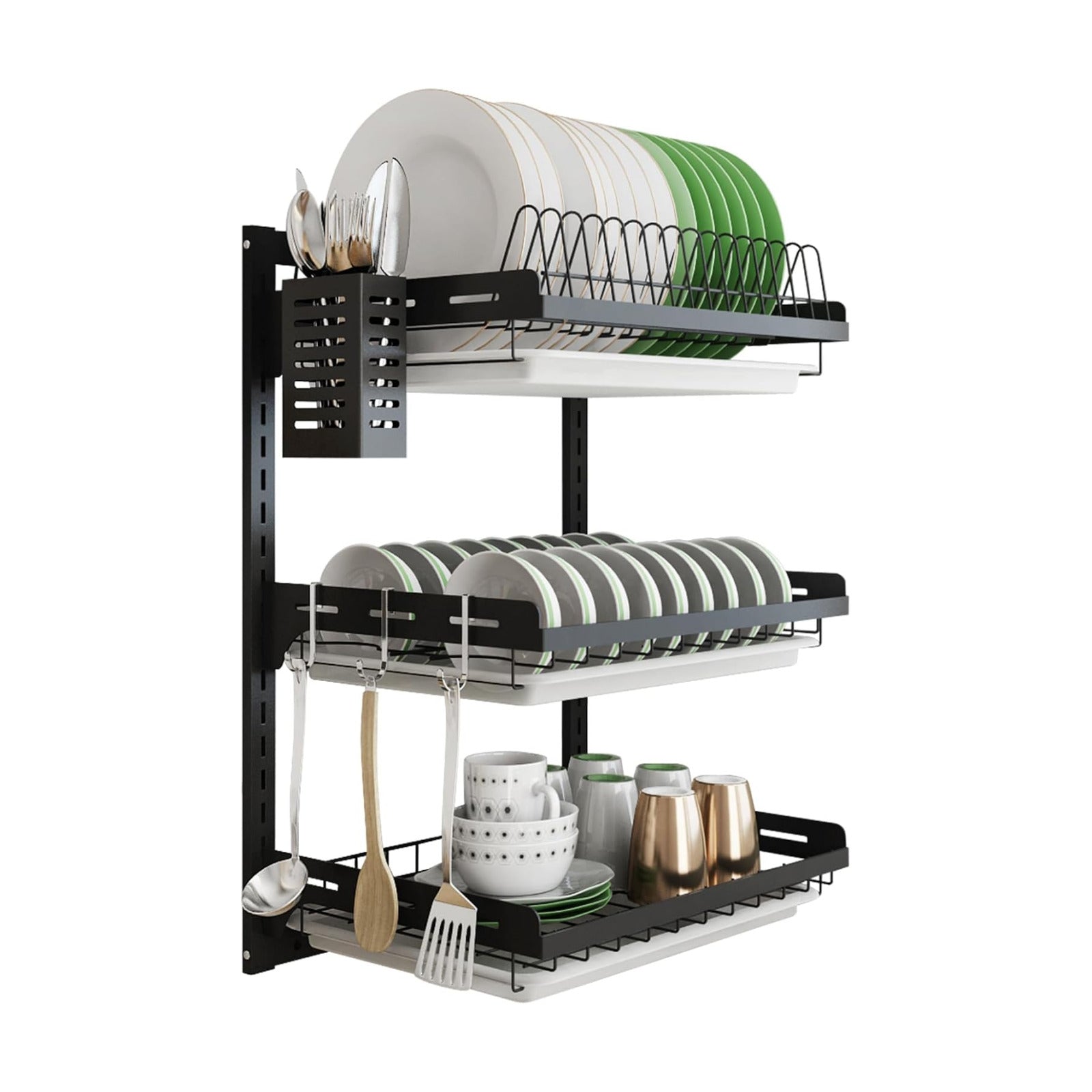 junyuan Hanging Dish Drying Rack Wall Mount,Dish Racks Drainer,3 Tier Kitchen Plate Organizer Storage Shelf with Drain