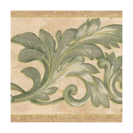 Wallpaper Border Damask Pattern Symmetric Floral Ornaments for Cottage Kitchen Dining / Beige Floral
