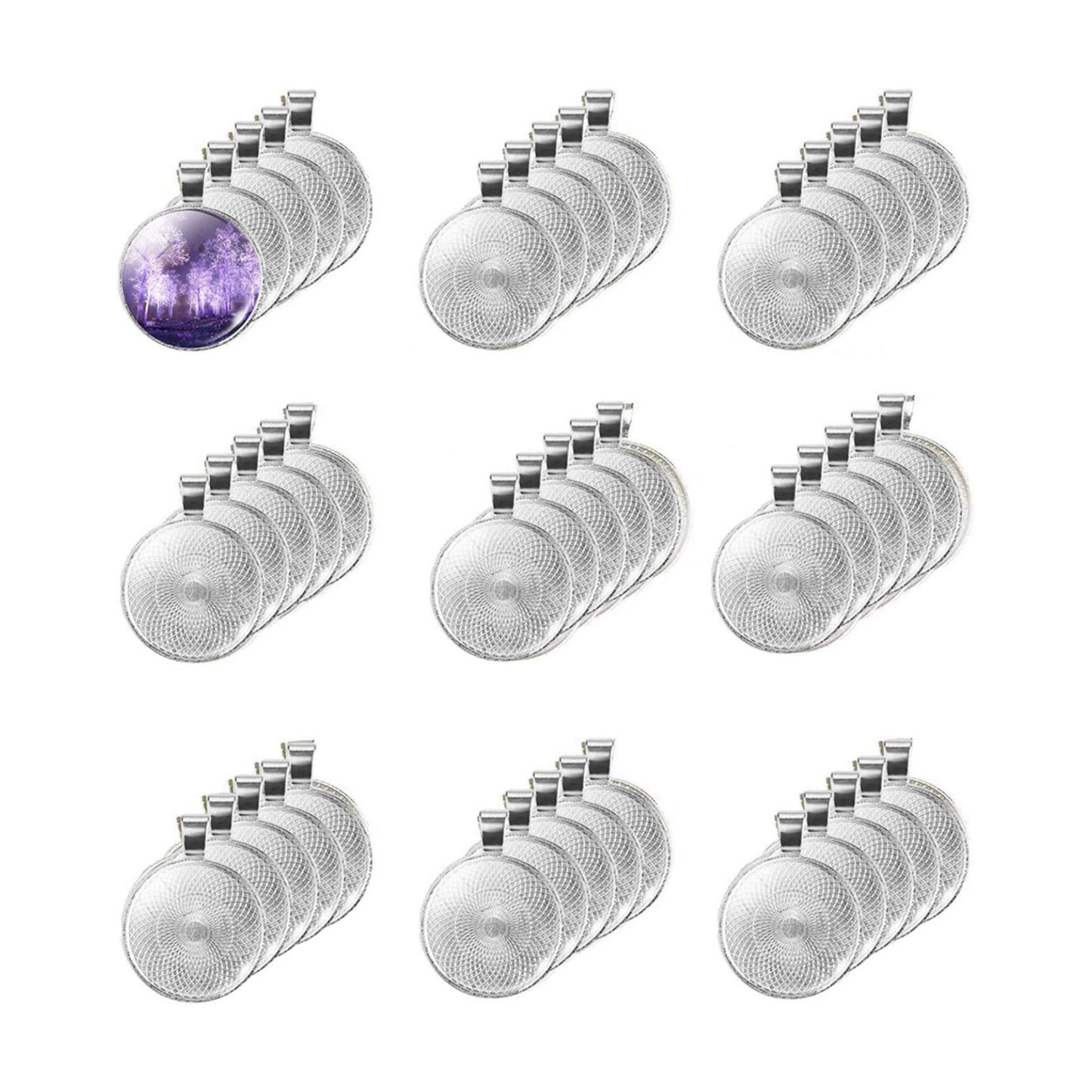 Pendant Trays / Clear Glass Cabochons / Silver / 1 Inch / Set of 40