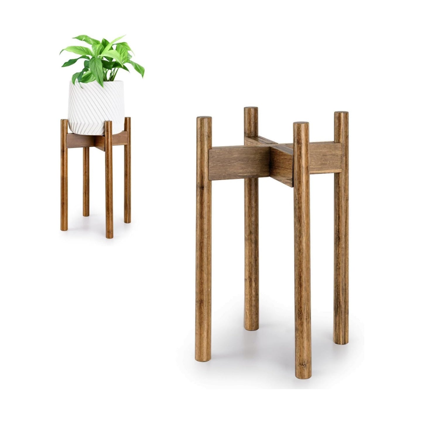 Fox & Fern Large Adjustable Plant Stand Indoor, Bamboo Stand, 8 - 12 Inch | Plug In Design, Holds 200 lbs, Two Heights