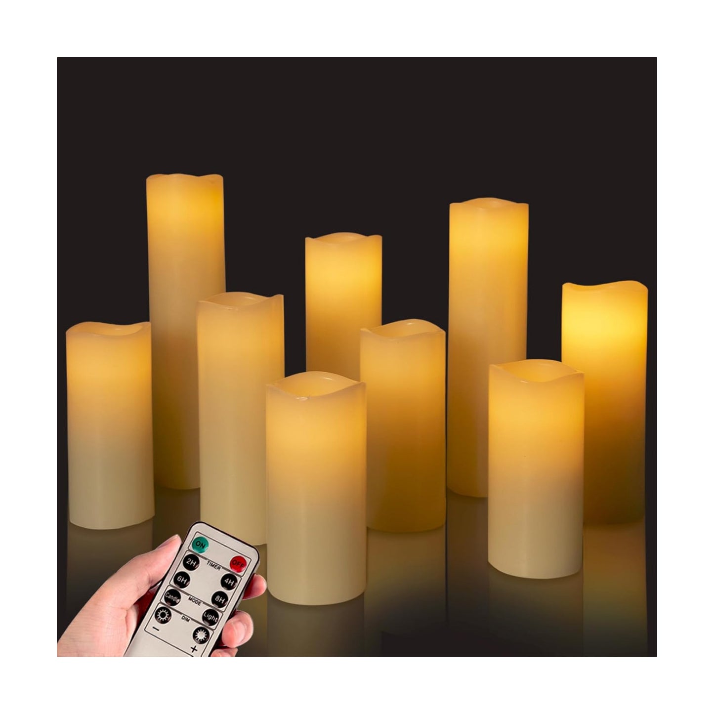 YIWER Flameless Candles Battery Operated Candles 4" 5" 6" 7" 8" 9" Set of 9 Ivory Real Wax Pillar LED Candles with