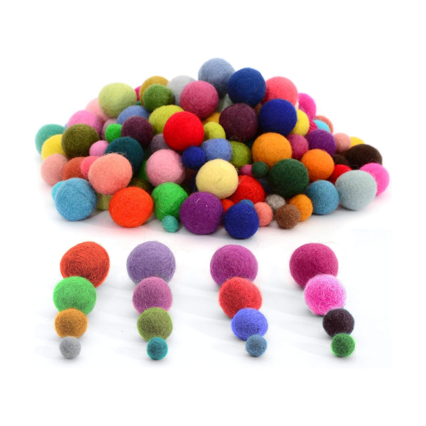 Glaciart One Felt Pom Poms, Wool Balls (240 Pcs) 4 Sizes: 1 cm, 1.5 cm, 2 cm & 2.5 cm, Handmade Felted 60 Color (Red