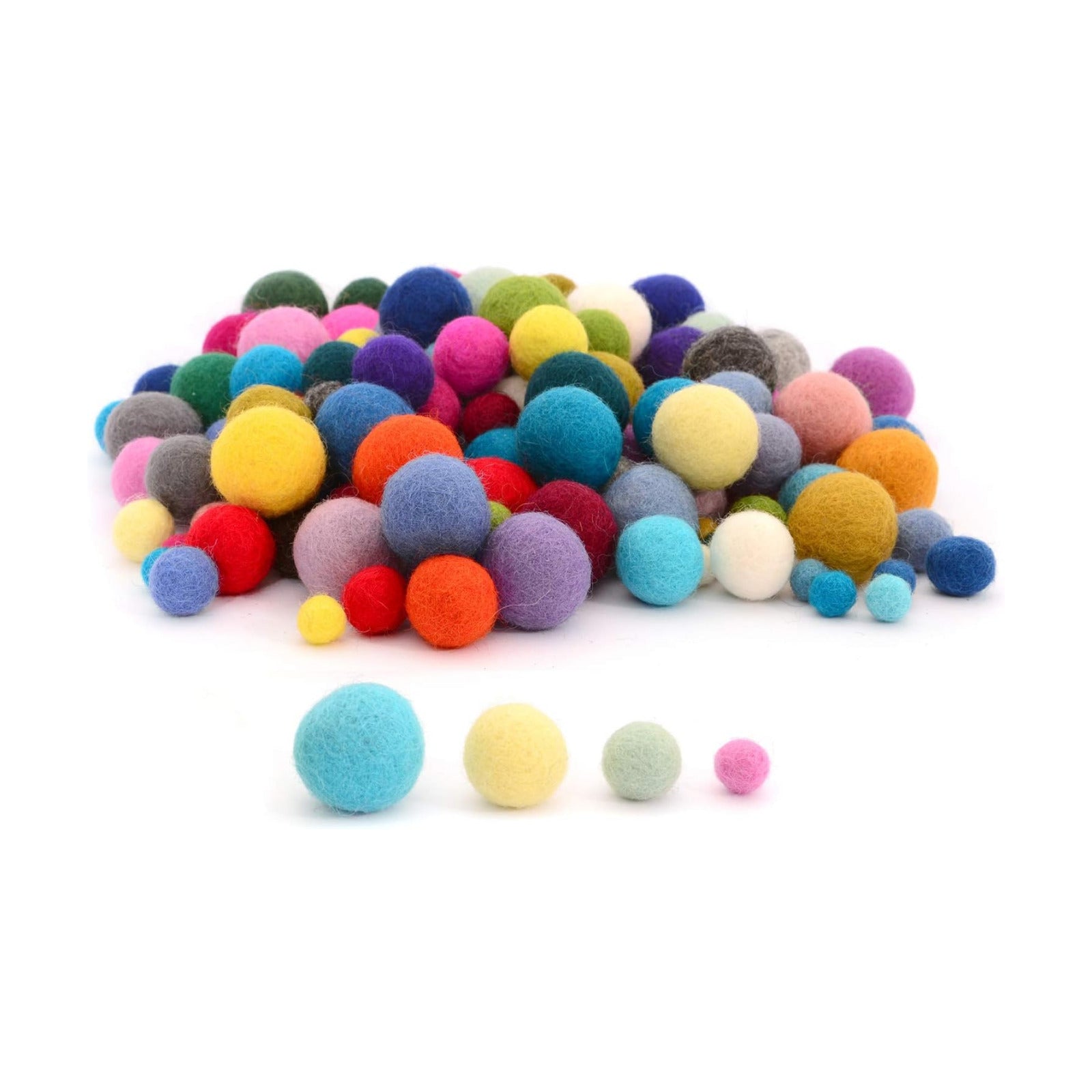 Glaciart One Felt Pom Poms, Wool Balls (160 Pcs) 4 Sizes: 1 cm, 1.5 cm, 2 cm & 2.5 cm, Handmade Felted 40 Color (Red