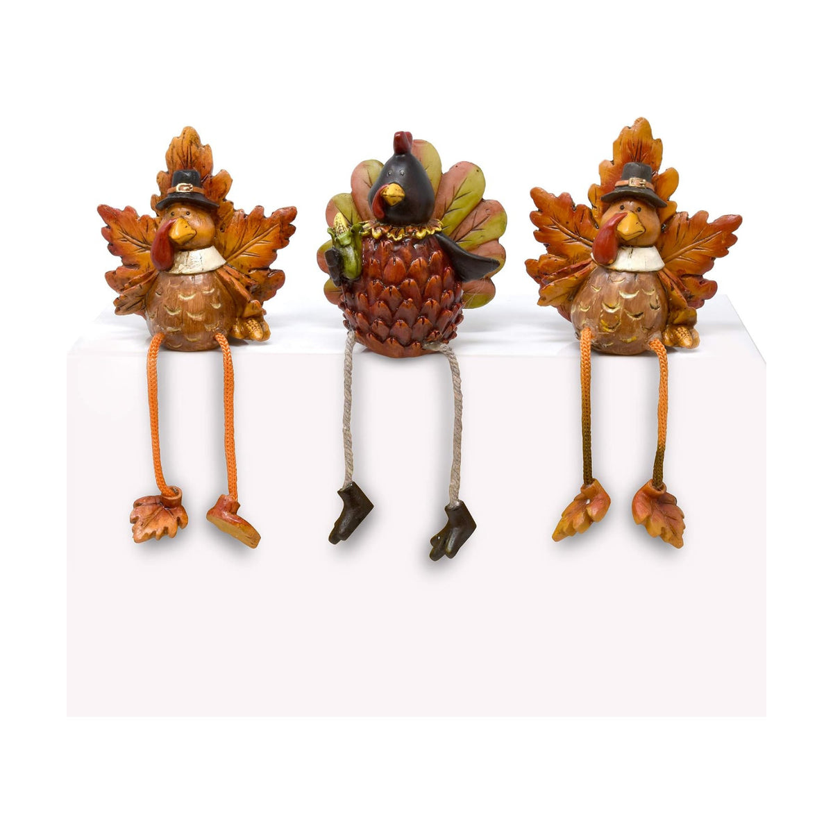 Thanksgiving Turkey Ceramic Shelf Sitters Decorations 3 Pack Table Topper