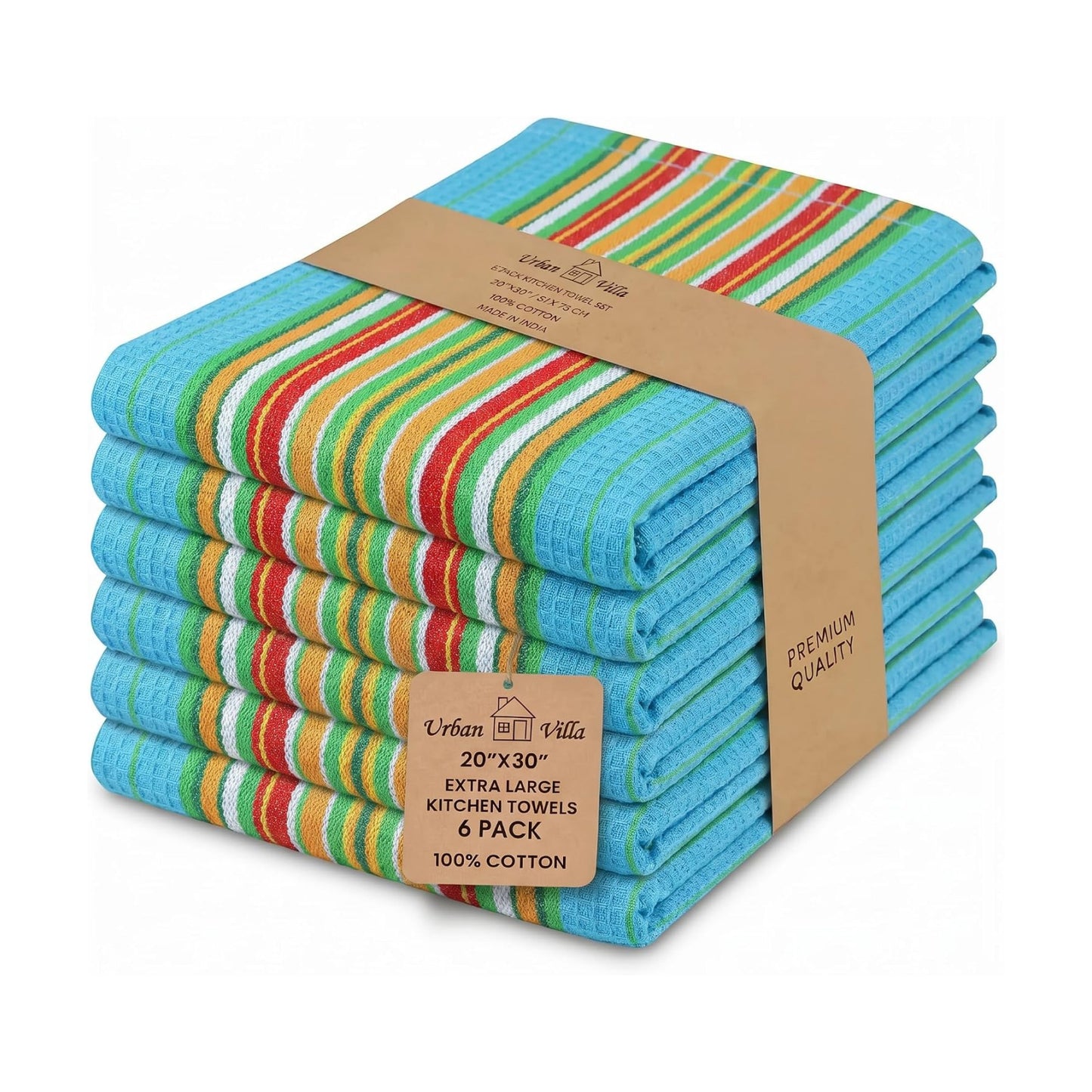 Urban Villa Kitchen Towels Cotton Dish Towels 20”x30” (Set of 6) Azure