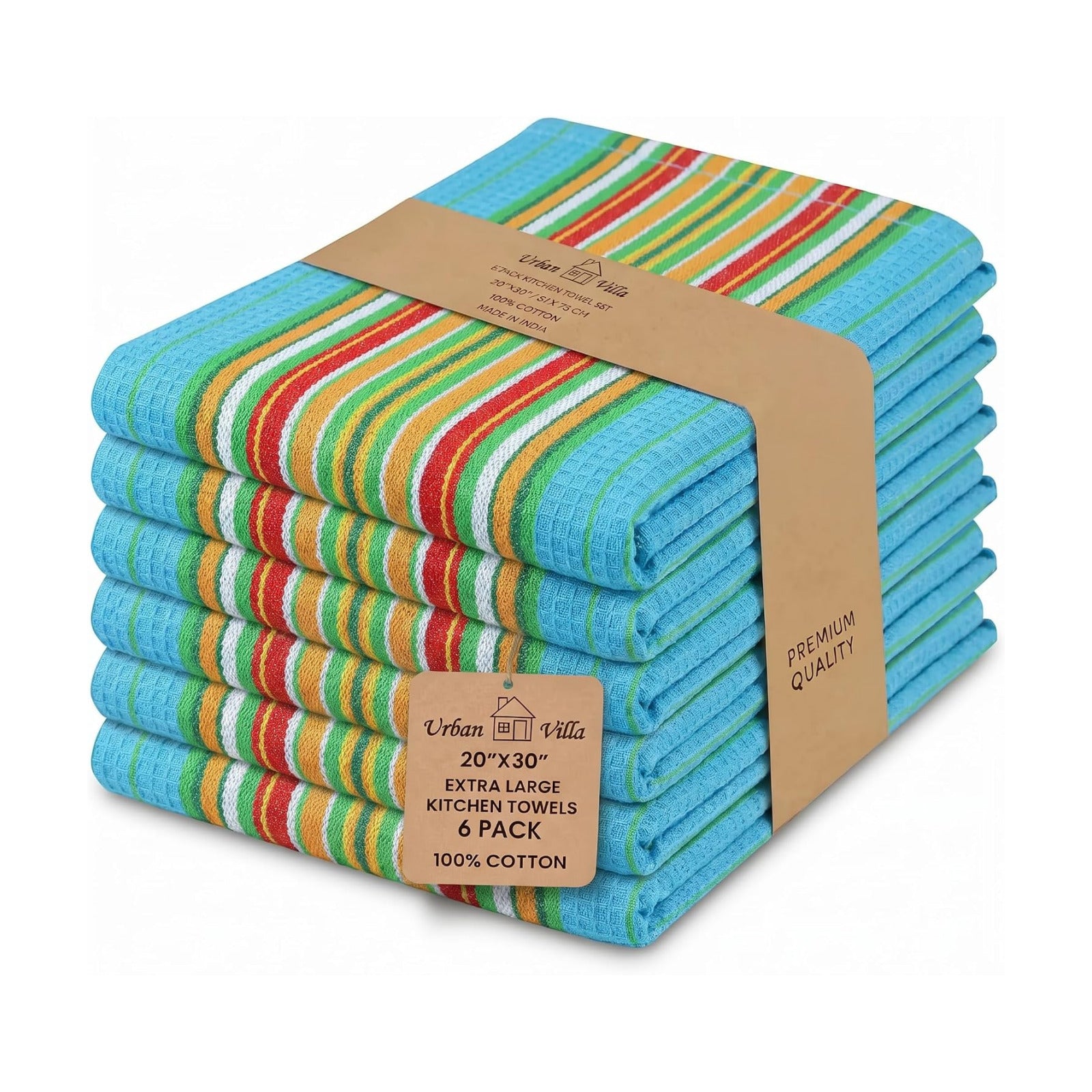 Urban Villa Kitchen Towels Cotton Dish Towels 20”x30” (Set of 6) Azure