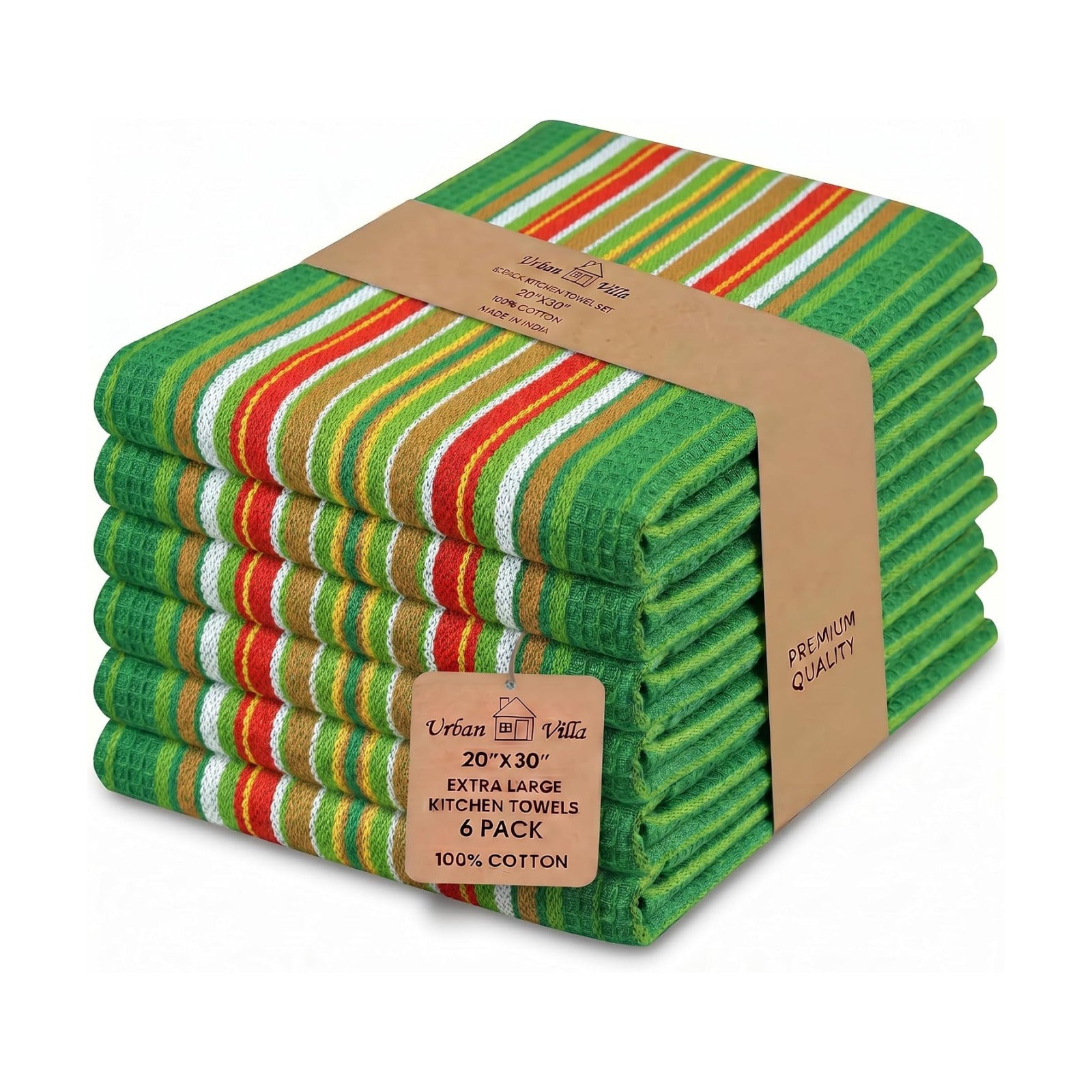 Urban Villa Kitchen Towel Cotton Dish Towel 20”x30”(Set of 6) Leaf Green