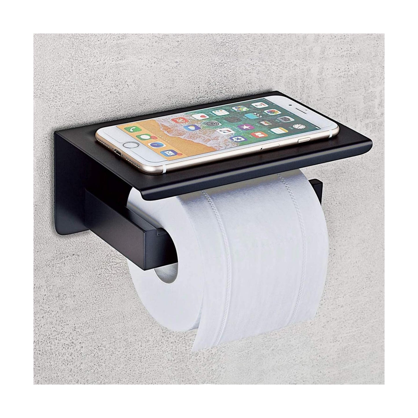 Nolimas Matte Black Toilet Paper Holder with Shelf, SUS304 Stainless Steel Bathroom Square, Modern Anti Rust Wall