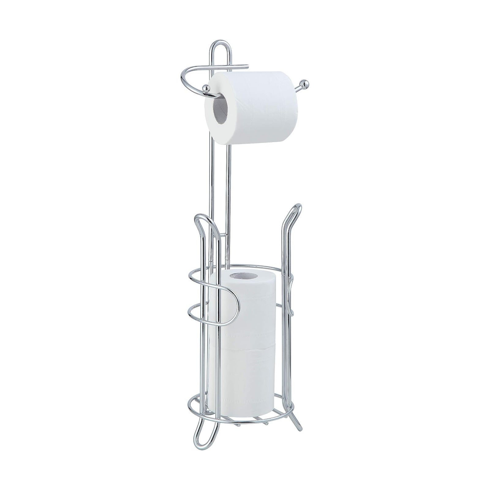 SunnyPoint Freestanding Toilet Paper Holder with Storage – Holds 3 Spare Rolls, Heavy-Duty Steel, Chrome Finish, Easy