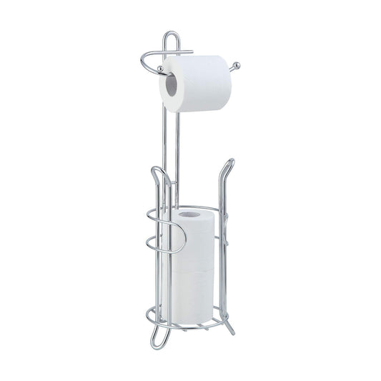 SunnyPoint Freestanding Toilet Paper Holder with Storage – Holds 3 Spare Rolls, Heavy-Duty Steel, Chrome Finish, Easy