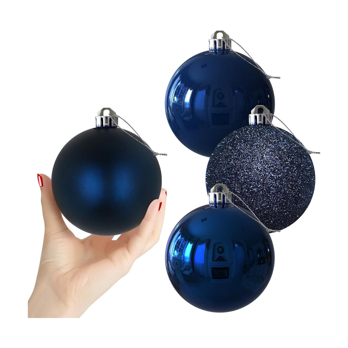 Navy Blue 4.0" Large Christmas Balls - Christmas Tree Decoration Ornaments Shatterproof Hanging Balls for Birthday Halloween Holiday Wedding Decorations Set of 4pcs