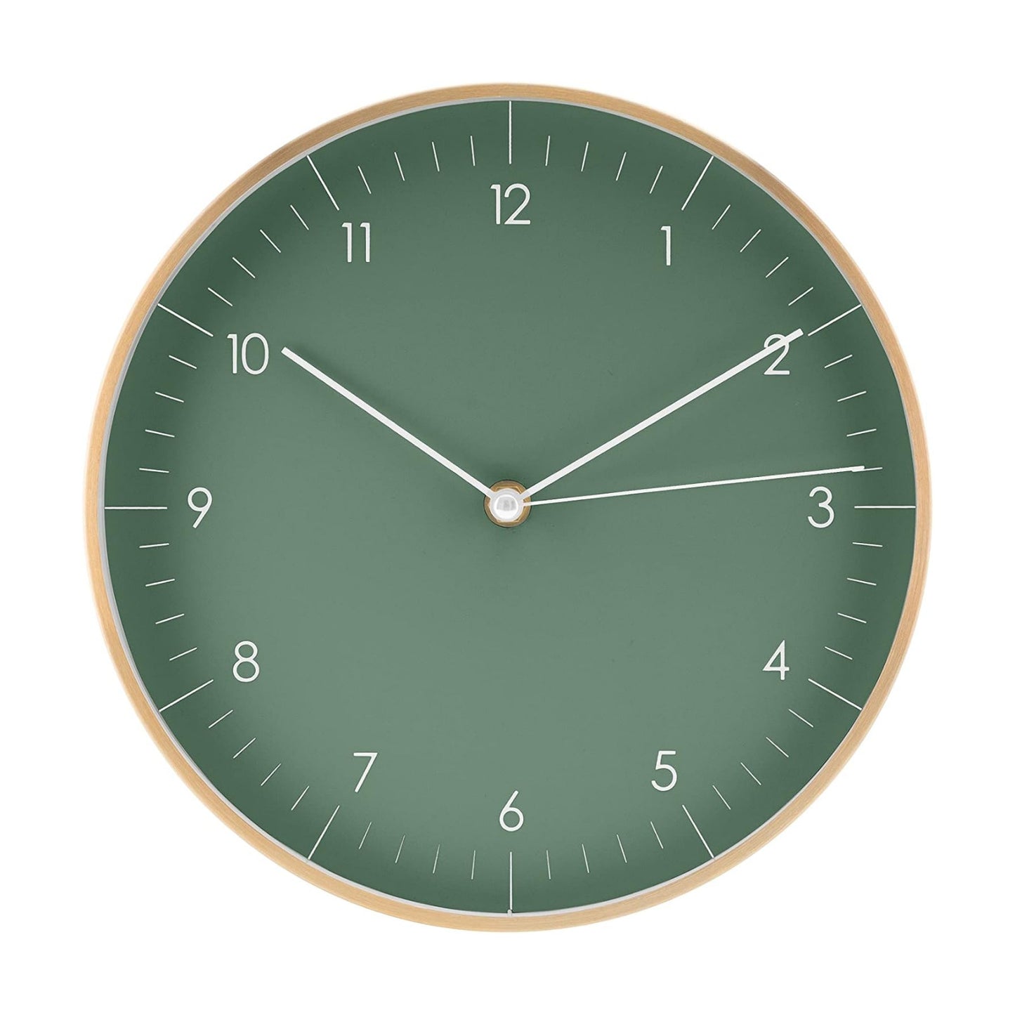 Modern Silent Quartz Wall Clock, 10in, Dark Green & Gold | Designed in Germany, Simple & Elegant, Non-ticking, Analog