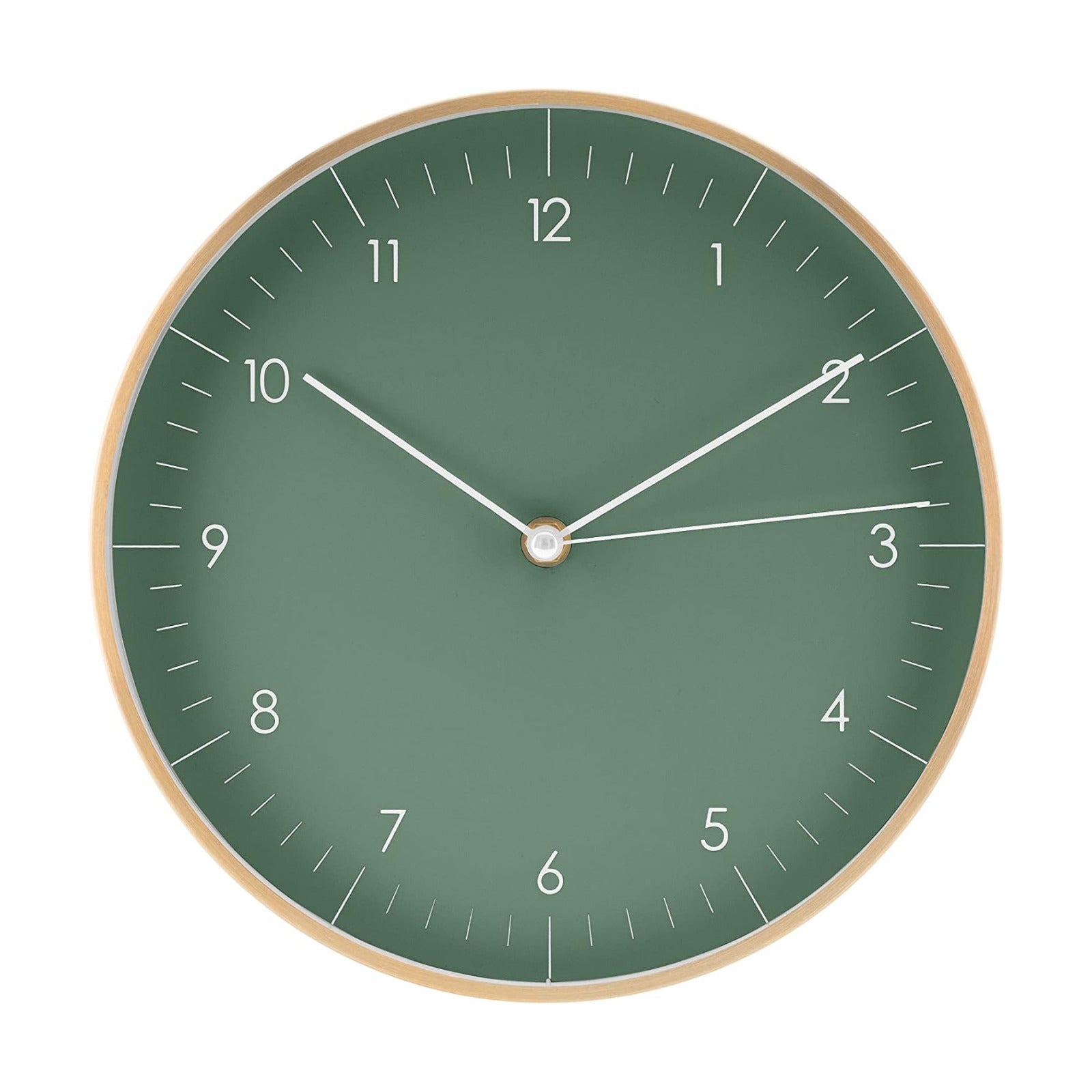 Modern Silent Quartz Wall Clock, 10in, Dark Green & Gold | Designed in Germany, Simple & Elegant, Non-ticking, Analog