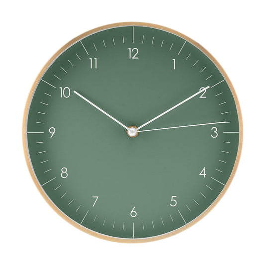 Modern Silent Quartz Wall Clock, 10in, Dark Green & Gold | Designed in Germany, Simple & Elegant, Non-ticking, Analog