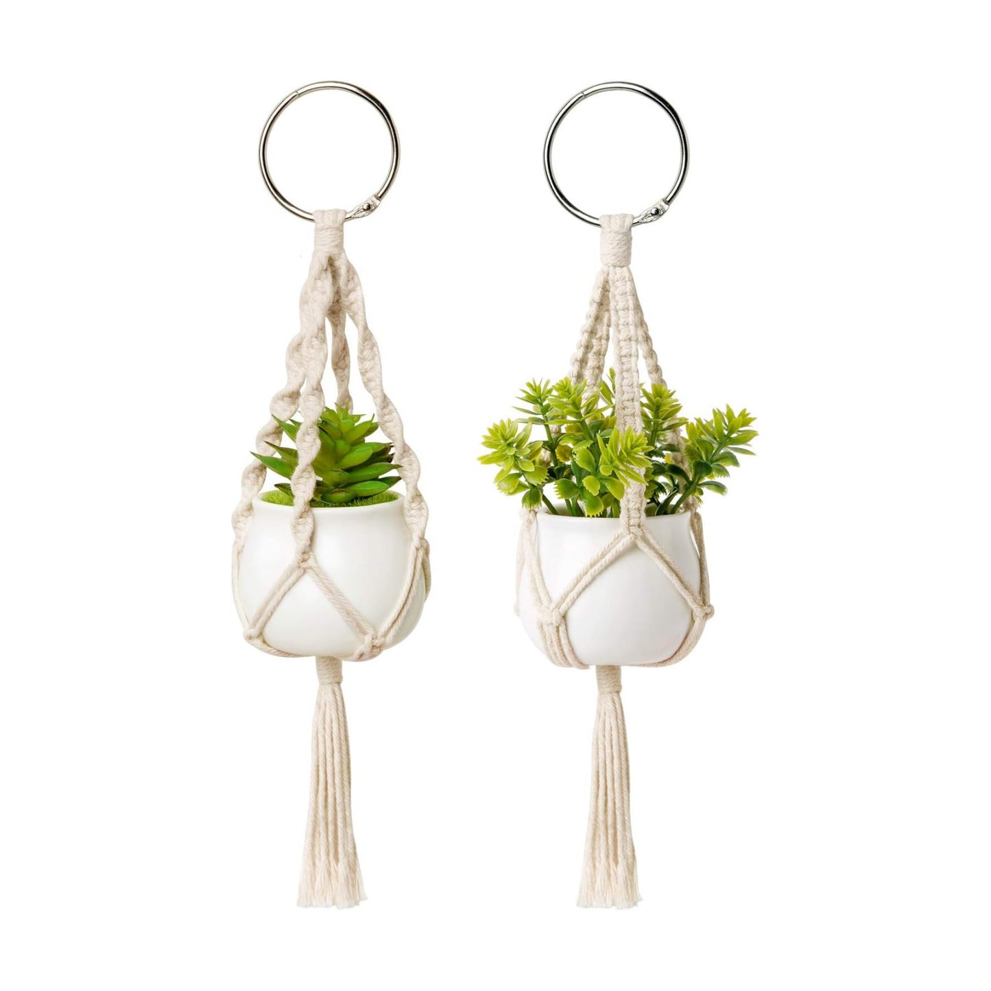 Mini Macrame Plant Car Accessories Rear View Mirrior Charm Hanging Rearview Car Decor Boho Small