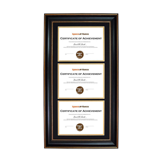 14x29 Triple Diploma Frame Holds Three 8.5x11,3-Certificate/Degree Frame | Comes with Real Glass,Build-in Hangers,Black