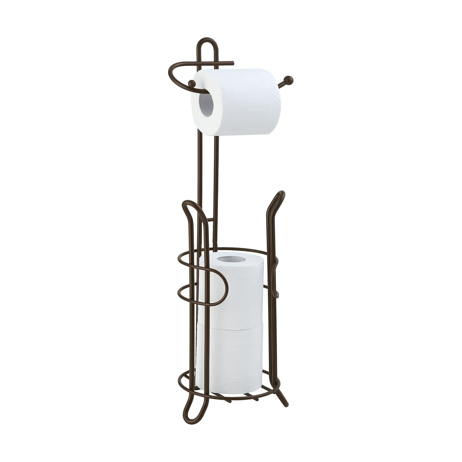 SunnyPoint Freestanding Toilet Paper Holder with Storage – Holds 3 Spare Rolls, Heavy-Duty Steel, Oil Bronze Finish