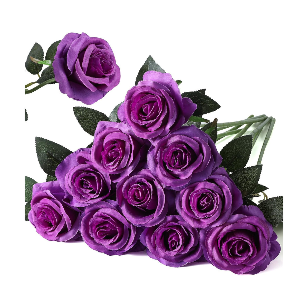 Nubry Artificial Silk Roses, 10Pcs Lifelike Fake Rose Bouquet, Purple Faux Flowers for Home Office Decor, Table Centerpiece, Wedding, Birthday Gift & Anniversary