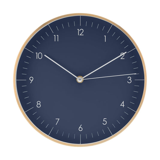 Modern Silent Quartz Wall Clock, 10in, Dark Blue & Gold | Royal color, Non-ticking, Analog, Easy-to-read display