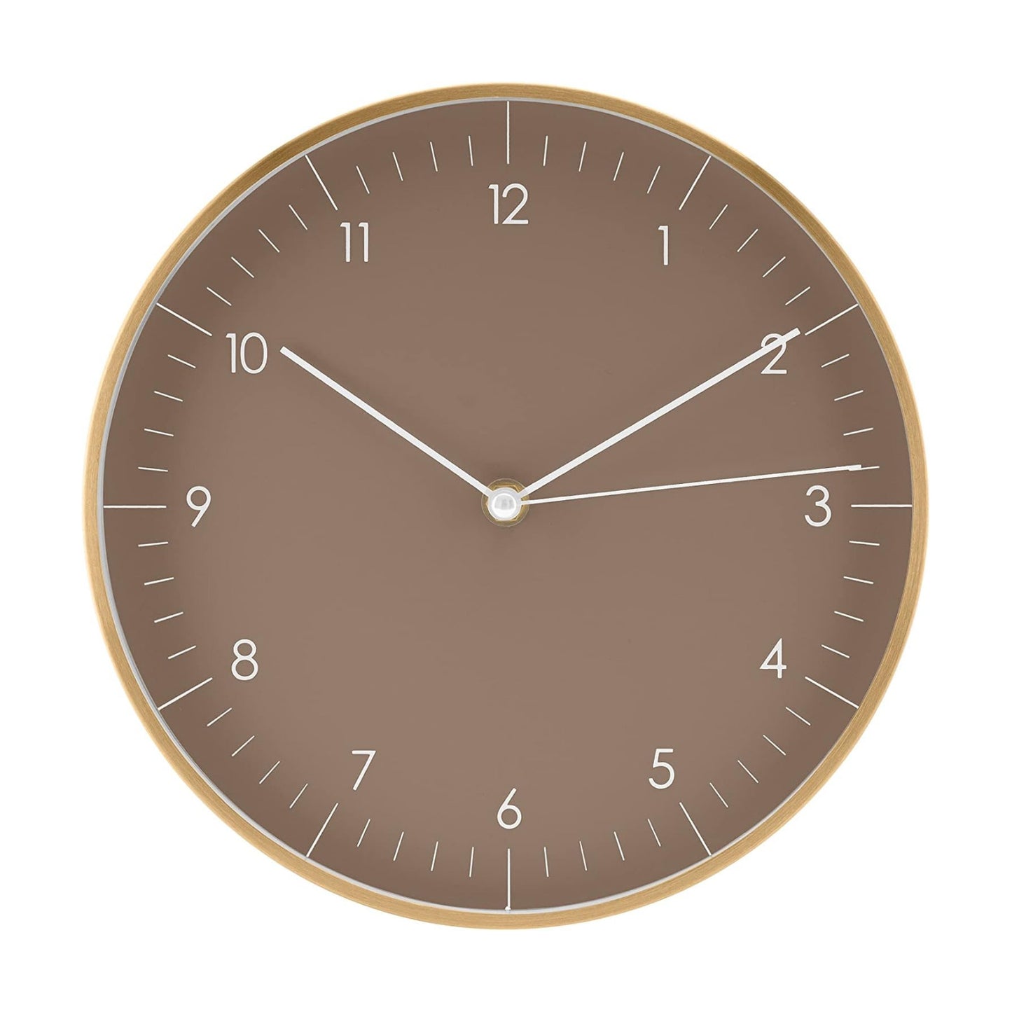 Modern Silent Quartz Wall Clock, 10in, Brown & Gold | for Living room, Guest room, Bedroom, Minimalist design, Earth