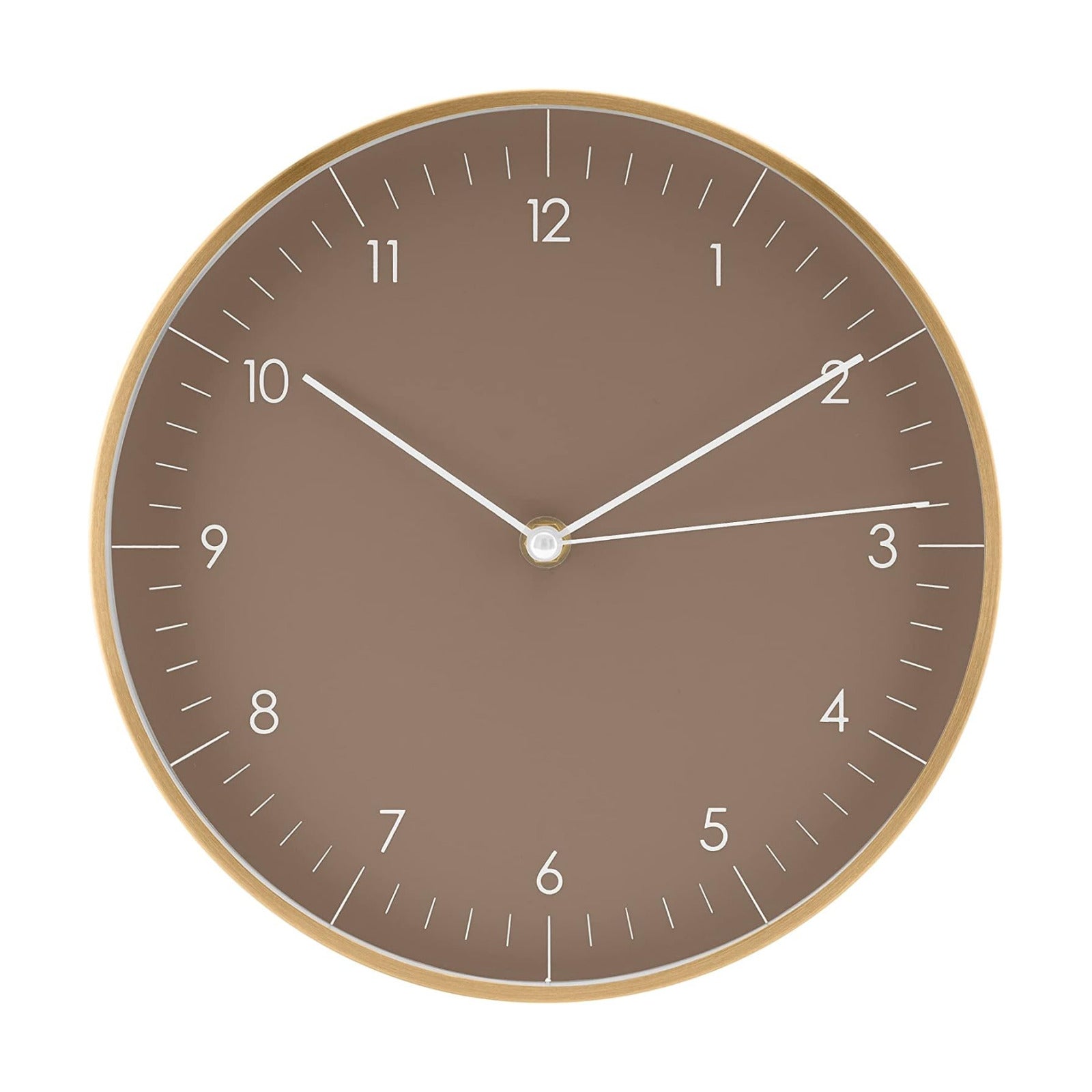 Modern Silent Quartz Wall Clock, 10in, Brown & Gold | for Living room, Guest room, Bedroom, Minimalist design, Earth