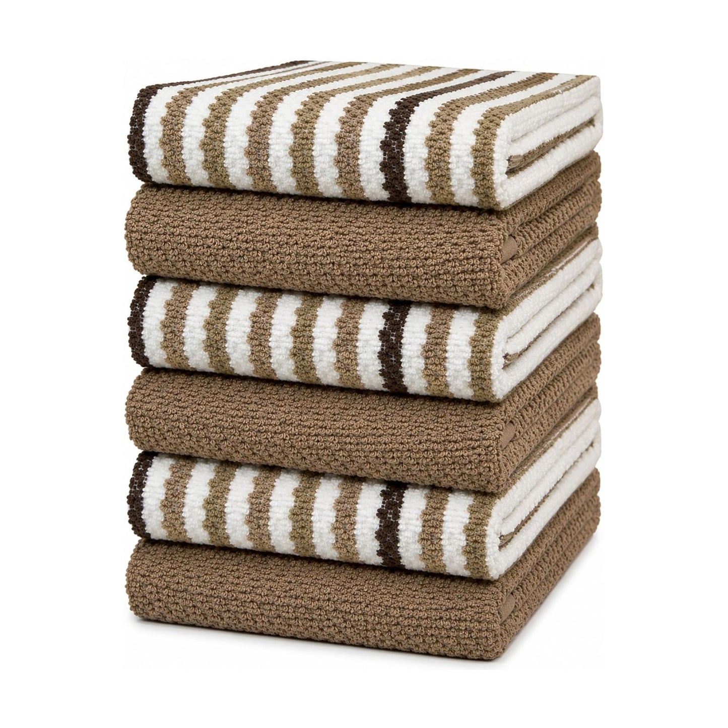 Bumble Kitchen Towels 6 Pack 100% Cotton 16"x26" - Tan Wide Stripe | 430 GSM Soft Kitchen Hand Towels with Hanging