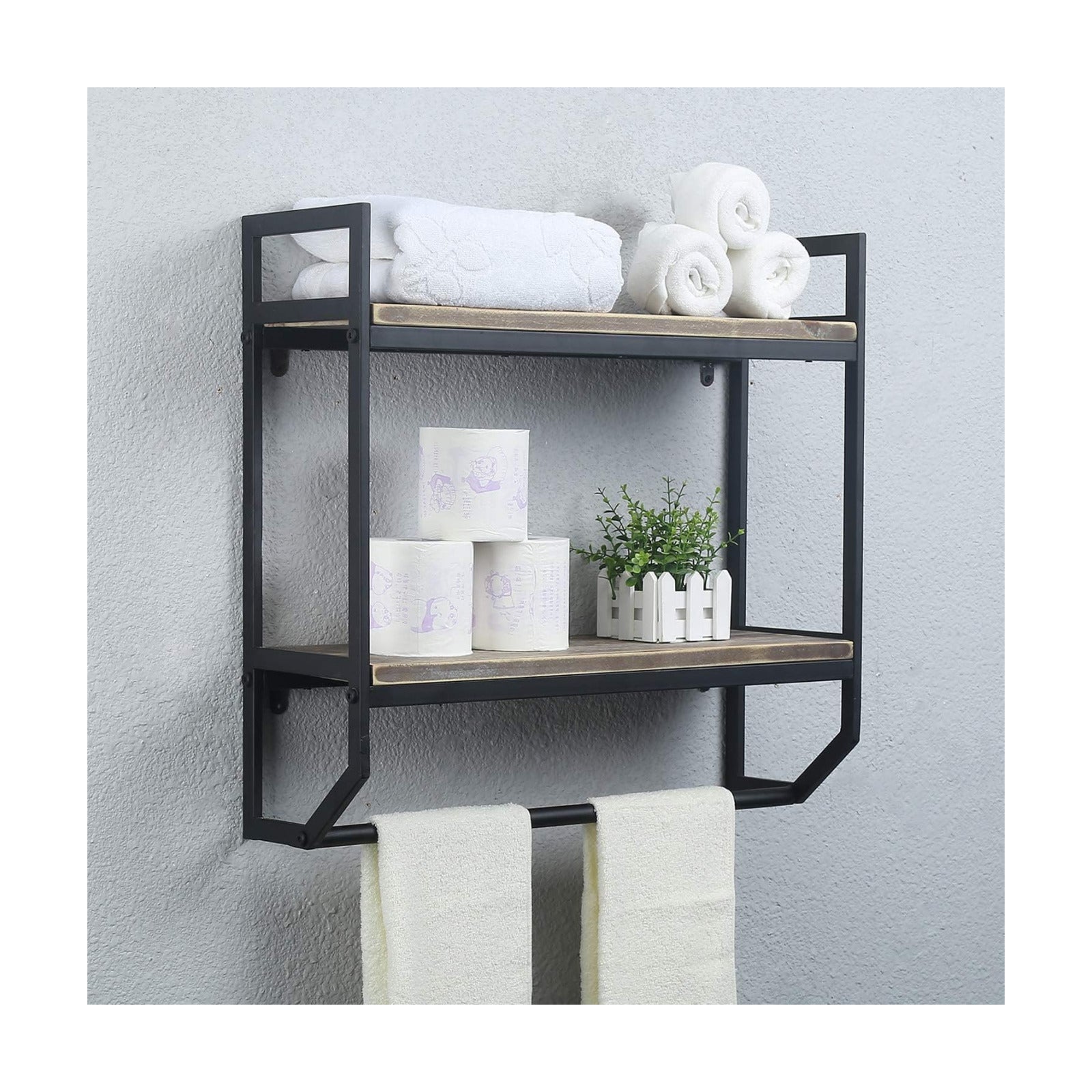 Towel Rack with Towel Bar,2-Tier 24" Bathroom Shelves Wall Mounted,Rustic Wall Shelf Over Toilet,Utility Storage Shelf