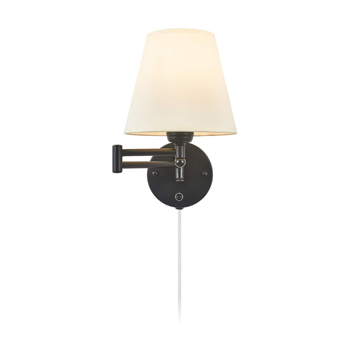 Swing Arm Wall Lamp Plug in Wall Mount Opaque Ivory Linen Shade 40W 2-Way Cord Covers(1 Light)