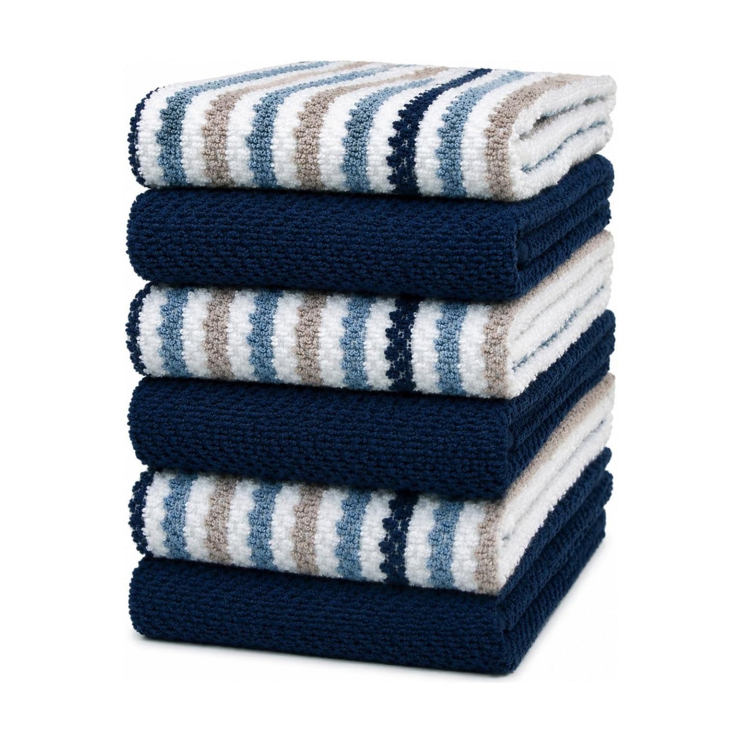 Bumble Kitchen Towels 6 Pack 100% Cotton 16"x26" - Blue Wide Stripe | 430 GSM Soft Kitchen Hand Towels with Hanging