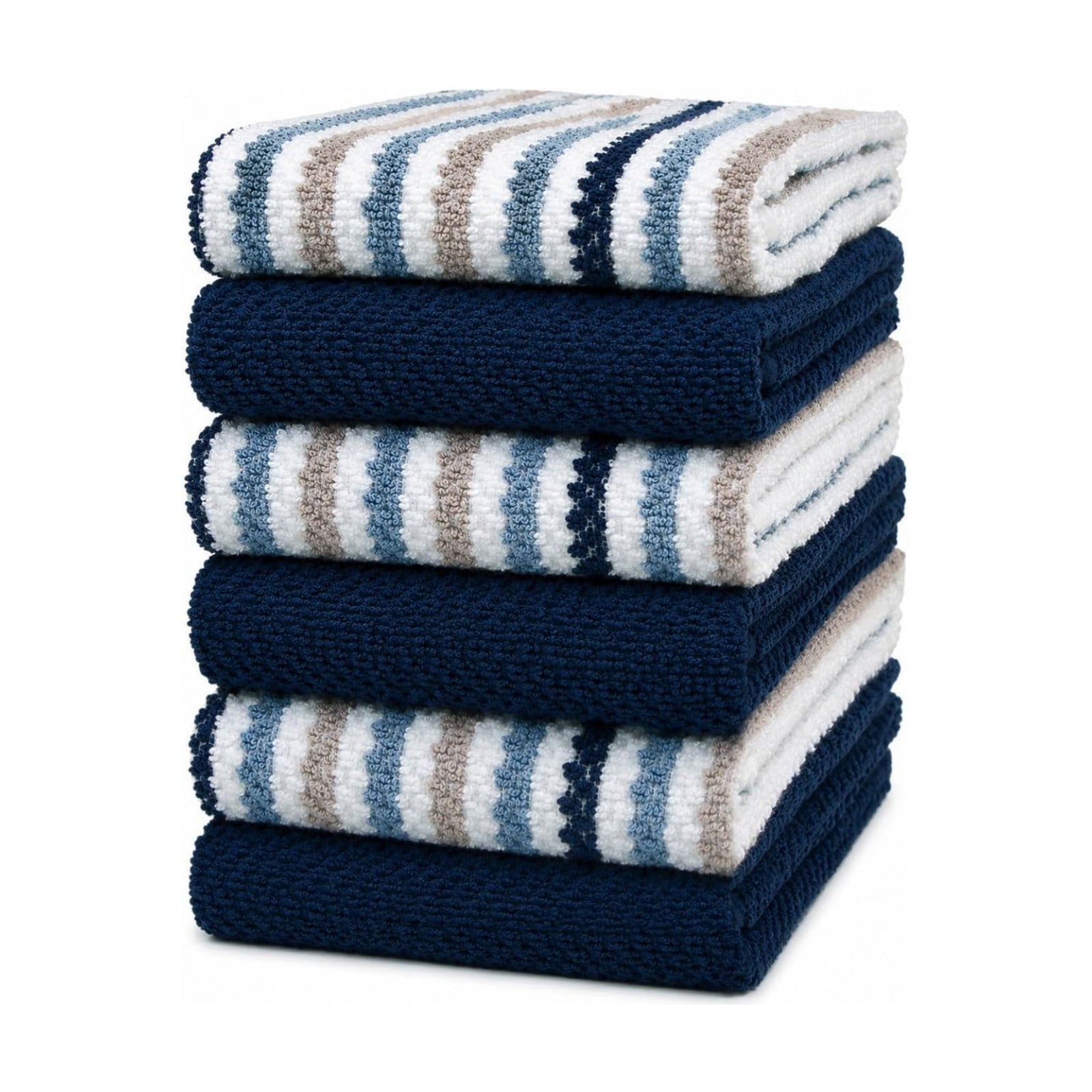 Bumble Kitchen Towels 6 Pack 100% Cotton 16"x26" - Blue Wide Stripe | 430 GSM Soft Kitchen Hand Towels with Hanging