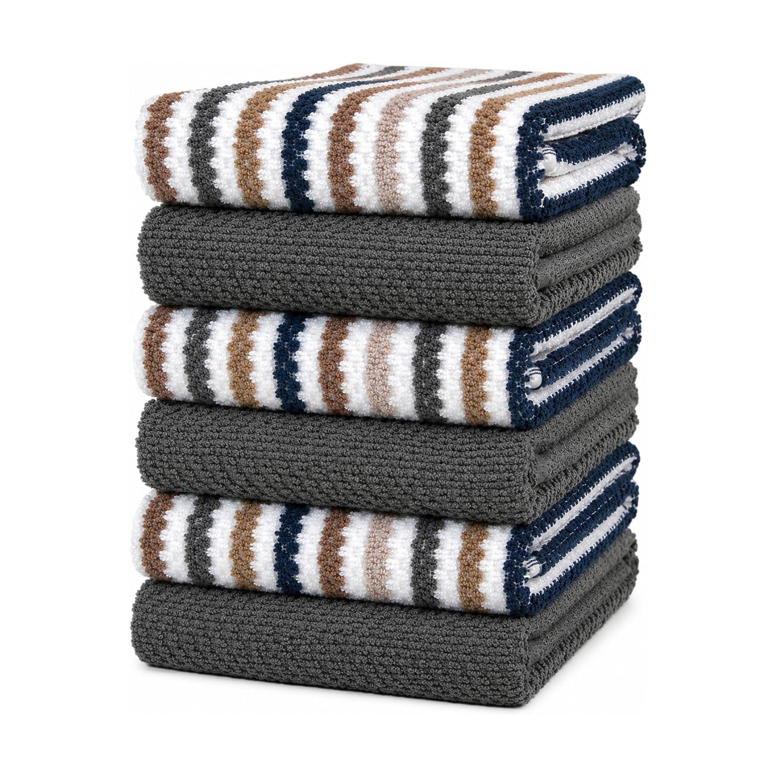 Bumble Kitchen Towels 6 Pack 100% Cotton 16"x26" - Grey Wide Stripe | 430 GSM Soft Kitchen Hand Towels with Hanging