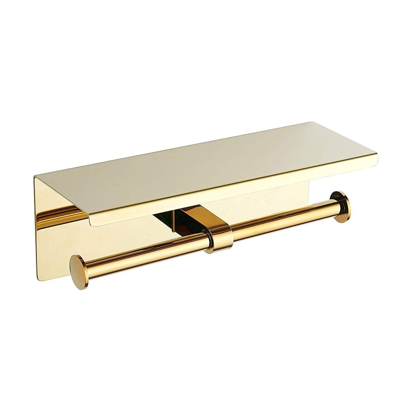 BGL Double Toilet Paper Holder Stainless Steel 304 Wall Mounted Two Heads Roll Tissue Holder with Shelf (Gold)