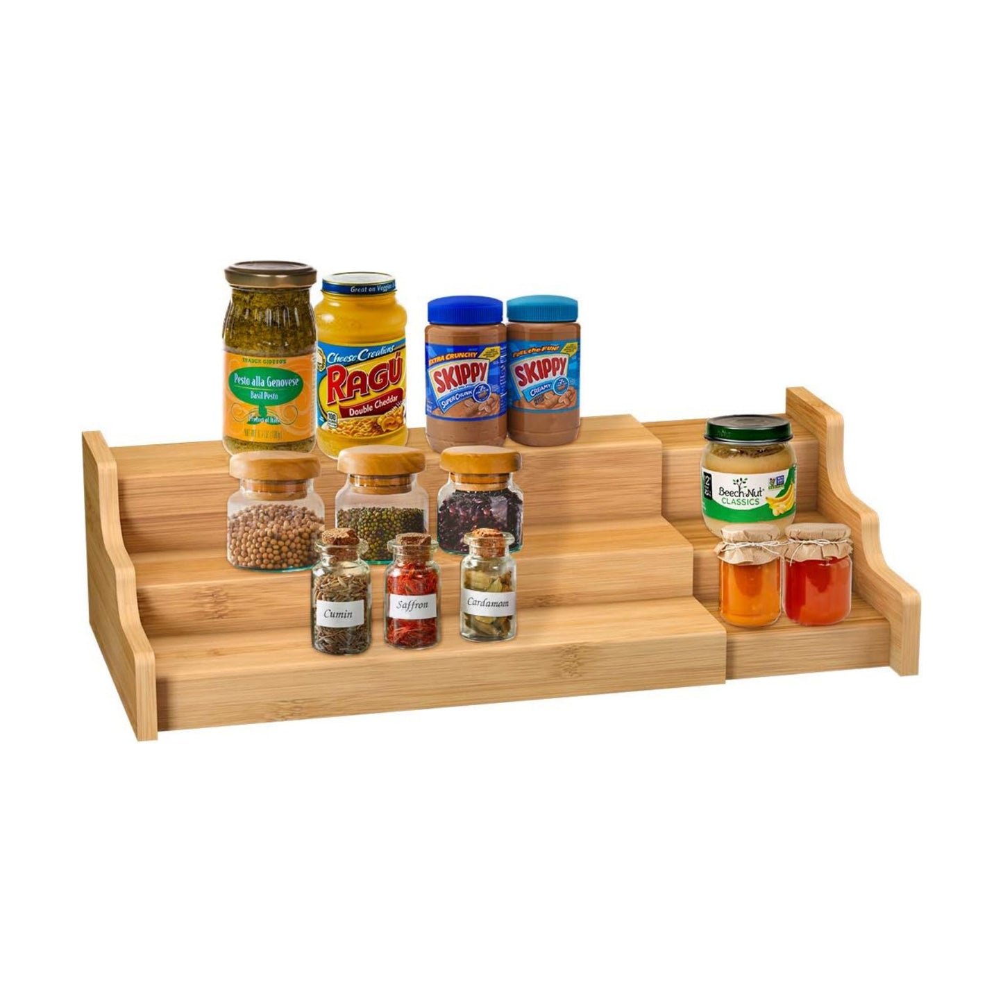 Spice Rack Kitchen Cabinet Organizer- 3 Tier Bamboo Expandable Display Shelf Yellow