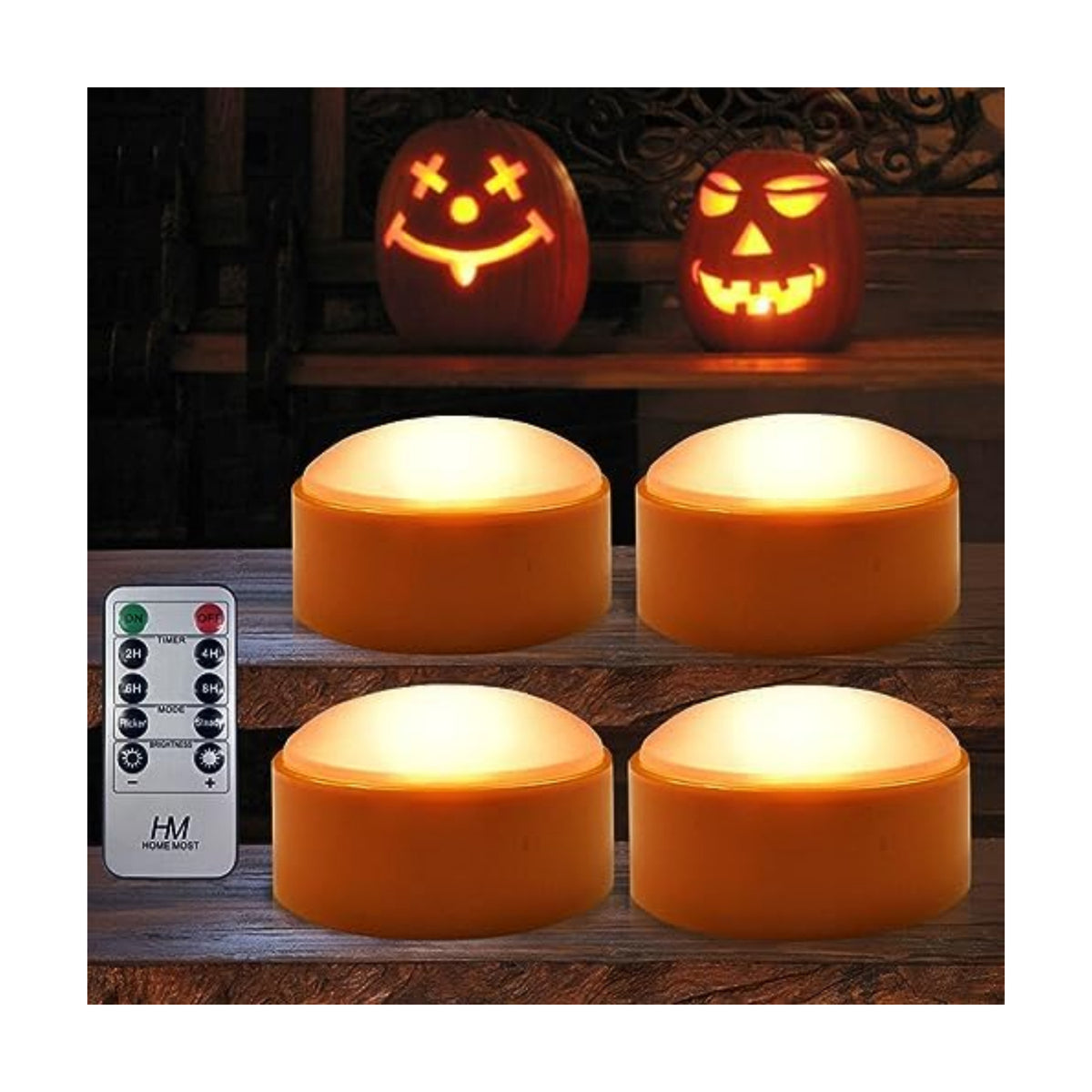 4-Pack Halloween LED Pumpkin Lights Battery Operated - Orange Pumpkin Lights with Timer and Remote Halloween Decor - Jack-O-Lantern Decoration Outdoor