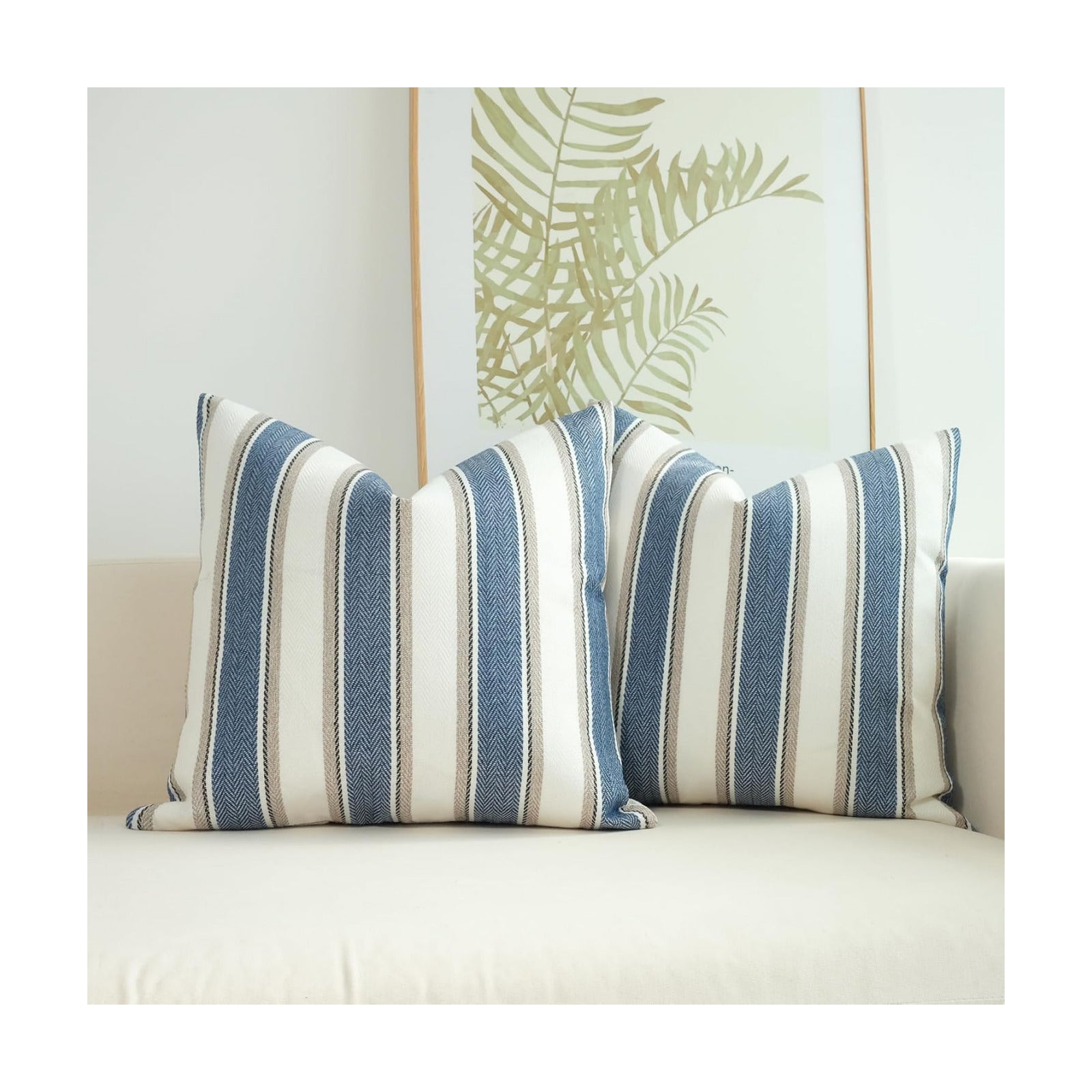 Stripe Throw Pillow Covers Farmhouse Pillowcases / Blue / 18 x 18 / Set of 2