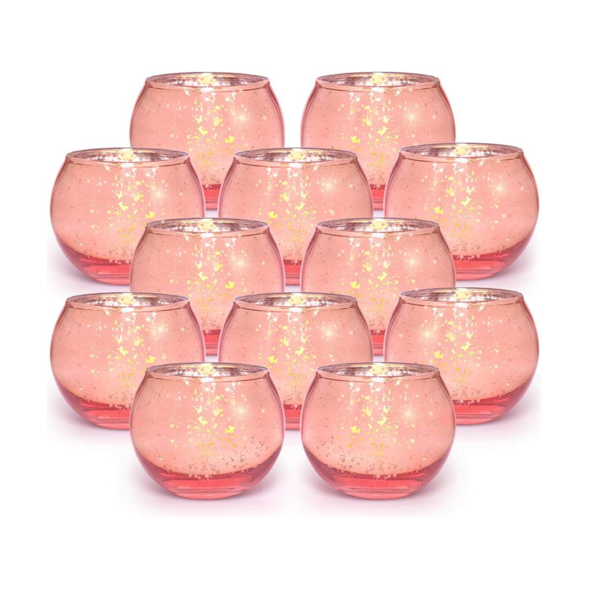 Volens Round Rose Gold Votive Candle Holders, 12 Pcs Mercury Glass Votives