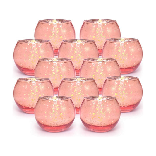 Volens Round Rose Gold Votive Candle Holders, 12 Pcs Mercury Glass Votives