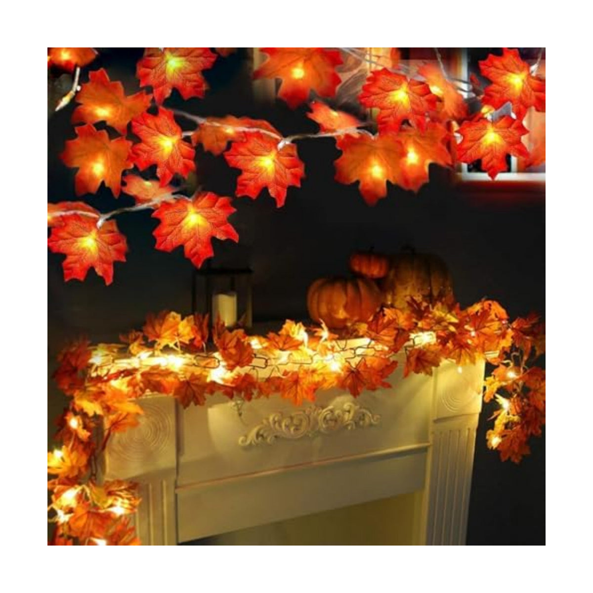 Fall Decor 2 Pack Fall Garland with Lights Enlarged Maple Leaves 20Ft 40LED